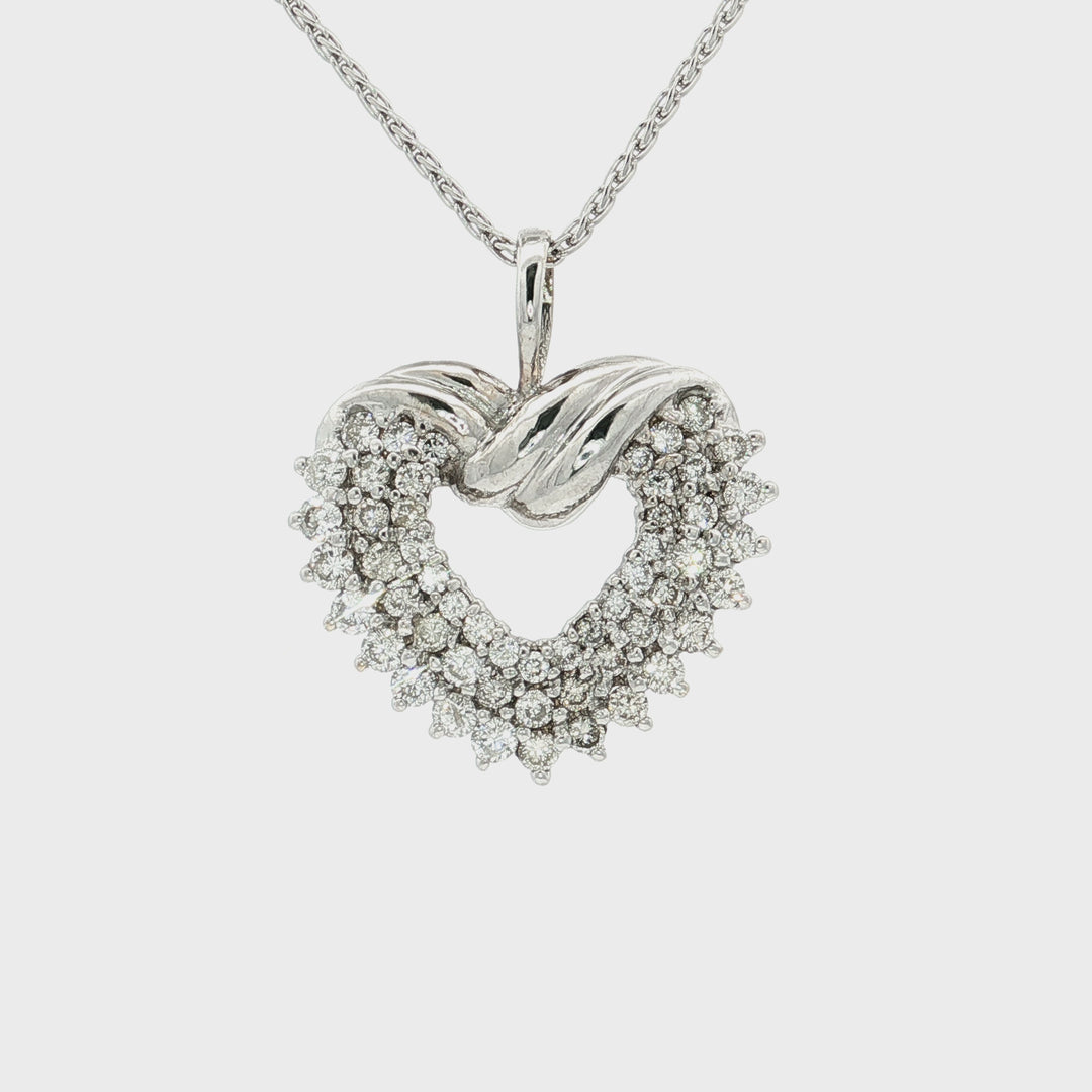 1.00 CTW Natural Near Flawless Diamonds in a Triple Heart Pendant Necklace in 14kt White Gold