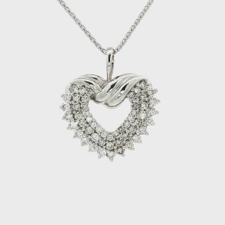 1.00 CTW Natural Near Flawless Diamonds in a Triple Heart Pendant Necklace in 14kt White Gold